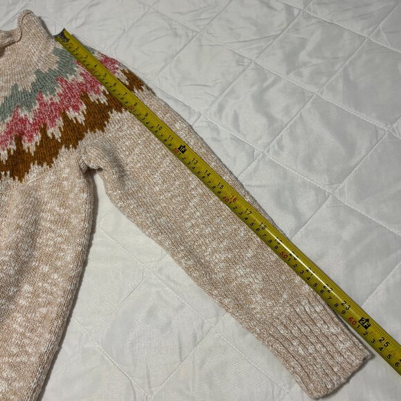 L.L.Bean Fair Isle Turtleneck Sweater Petite S Cotton Nordic Winter Cream Knit - Picture 10 of 10